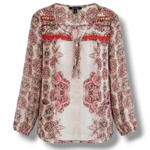 Style & Co Women’s Boho Floral Semi-Sheer Blouse with Front Pockets - Size Small